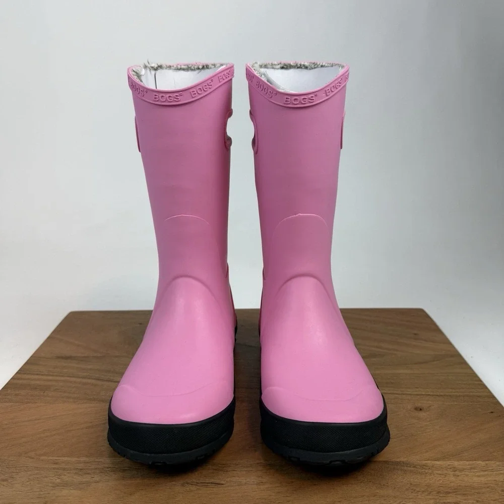 New NIB Big Kids Childrens Bogs Rainboot Plush Pink Waterproof‎ Boots Size 4 Y